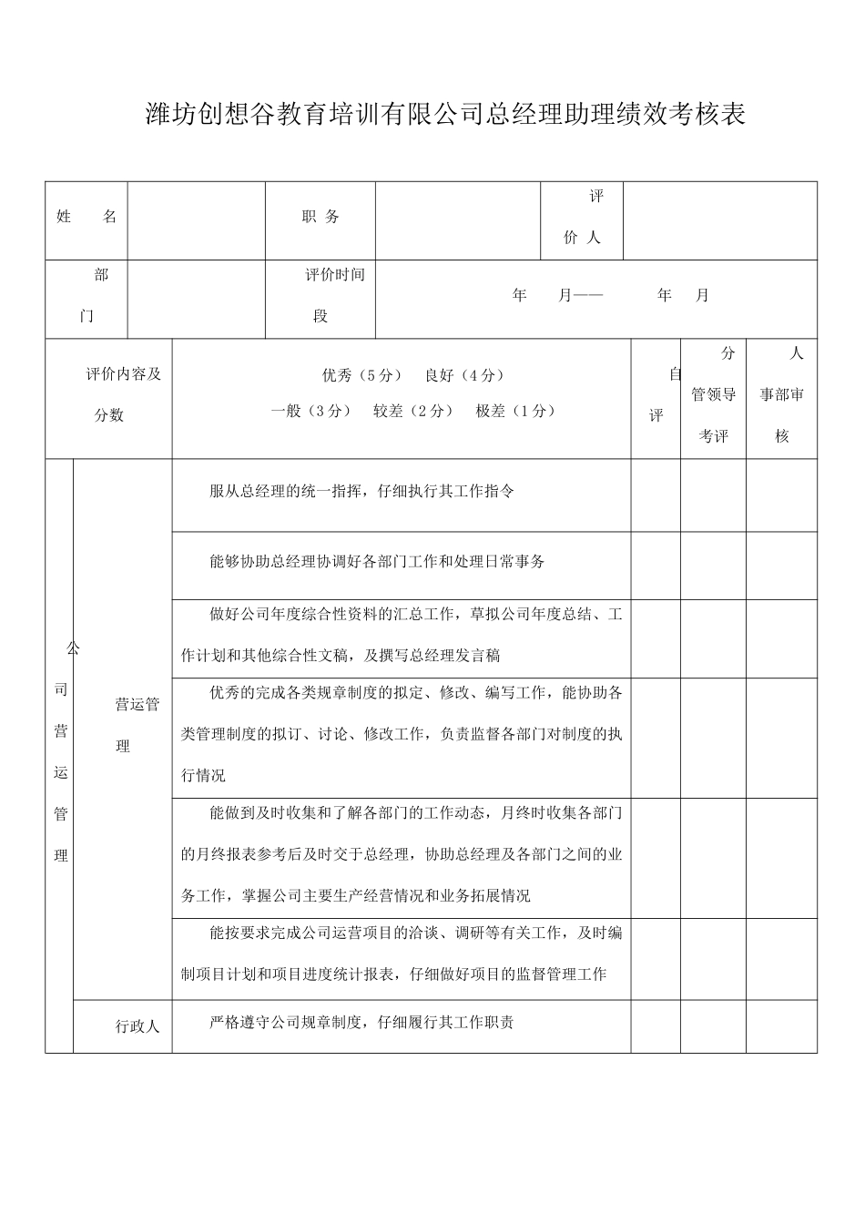 总经理助理绩效考核表97844_第1页