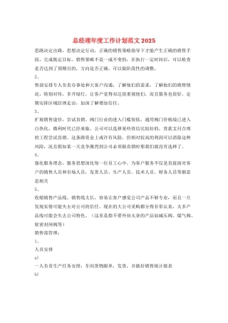 总经理年度工作计划范文2025