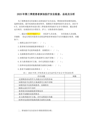 患者参与医疗安全检查、总结及分析