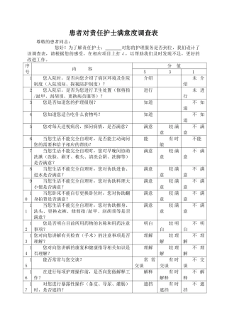 患者对责任护士满意度调查表