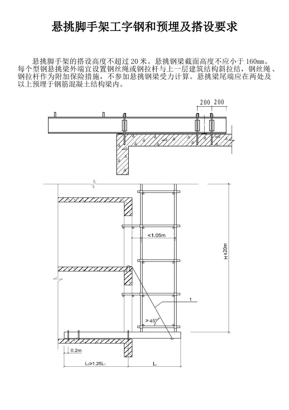 悬挑脚手架工字钢和预埋要求_第1页