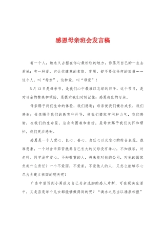 感恩母亲班会发言稿
