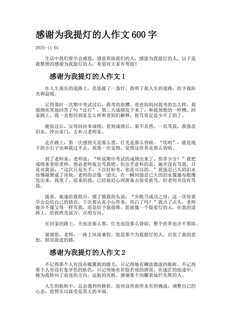 感谢为我提灯的人作文600字_第1页
