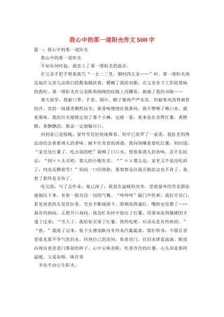我心中的那一道阳光作文500字
