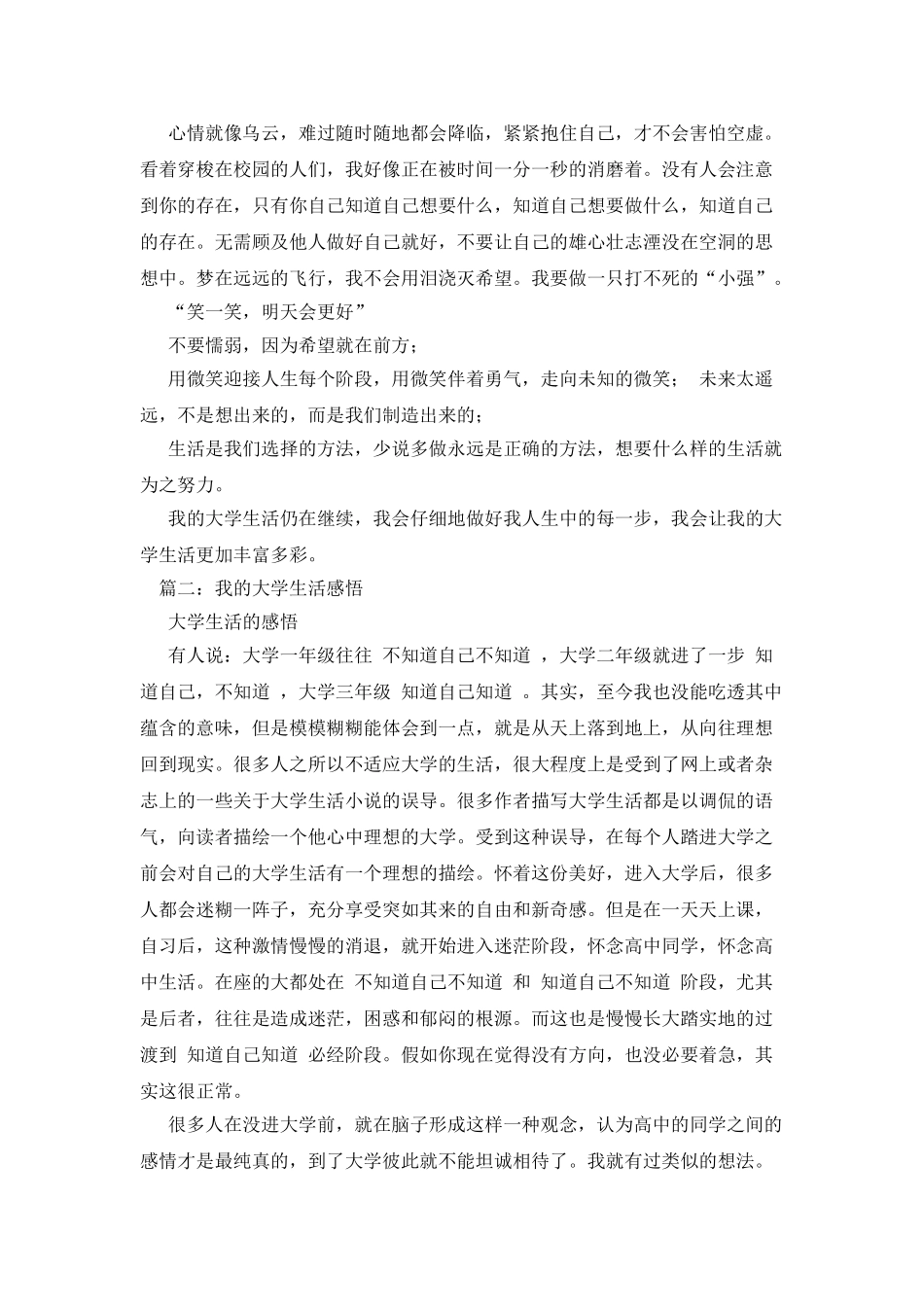 我的大学生活感悟作文1000字_第2页