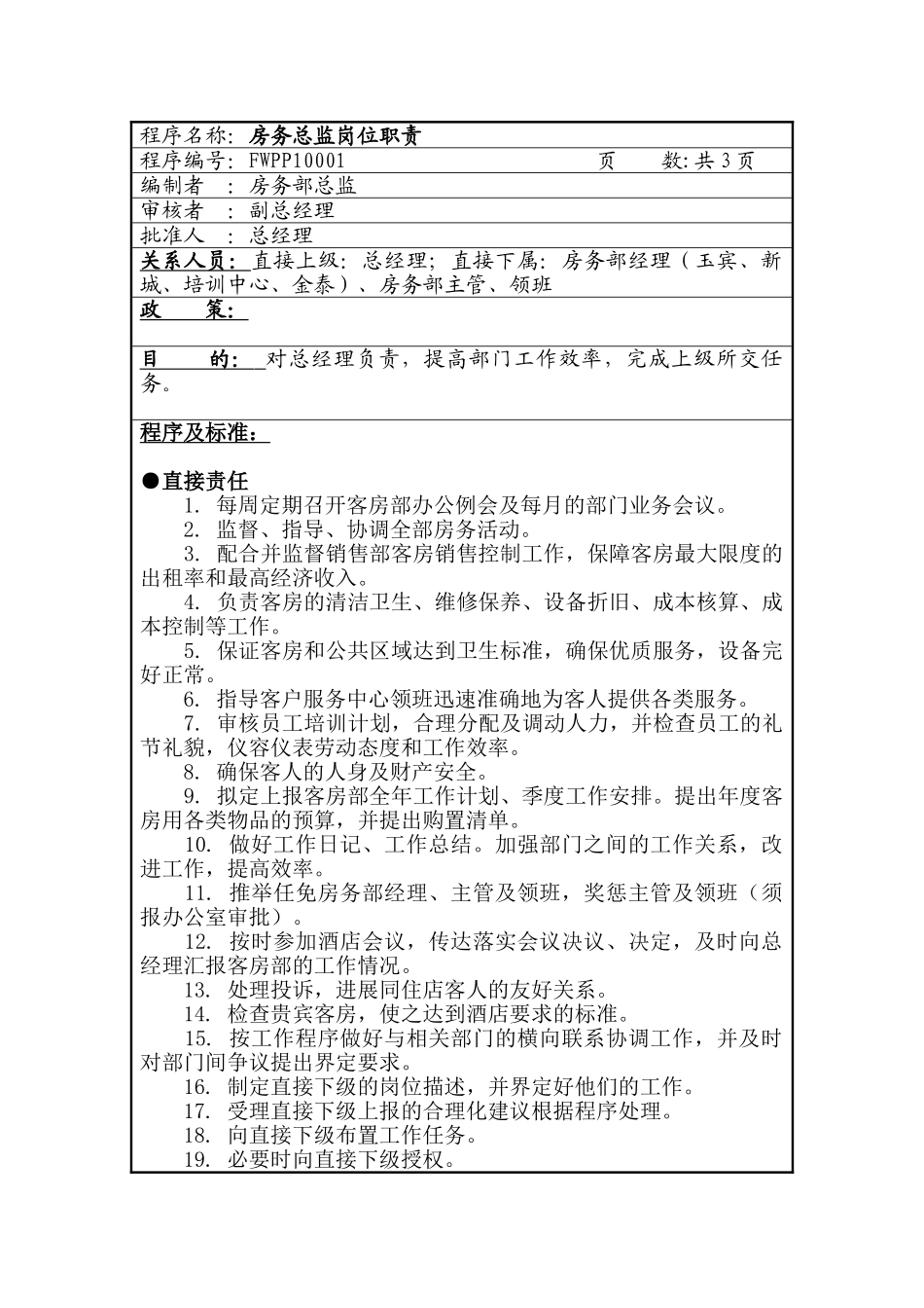 房务总监岗位职责说明书_第1页