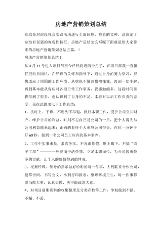 房地产营销策划总结