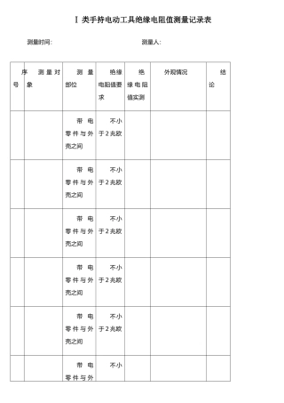 手持电动工具绝缘电阻值测量记录表63363