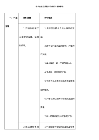 手术室医疗质量评价体系与考核标准