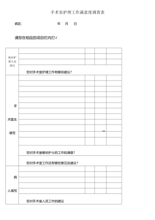 手术室护士工作满意度调查表