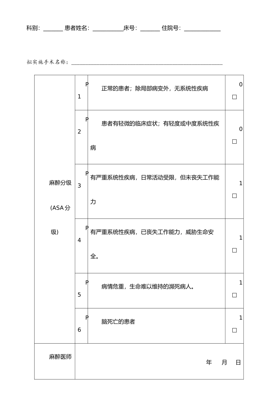 手术风险评估表_第2页