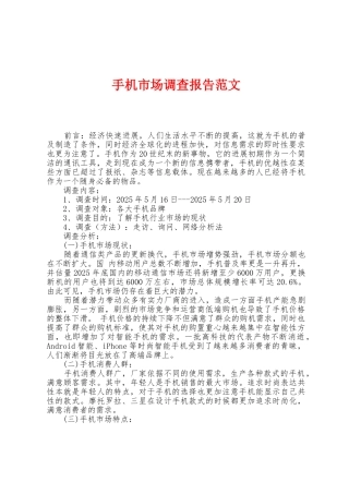 手机市场调查报告范文