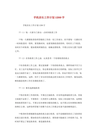 手机店长工作计划1200字