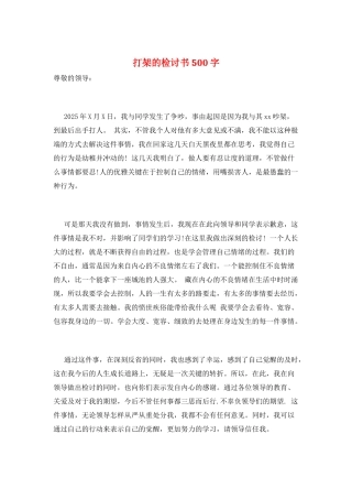 打架的检讨书500字