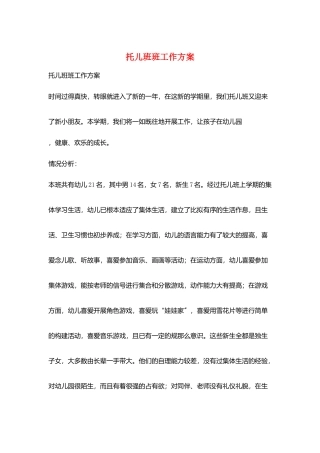 托儿班班工作计划