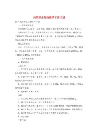 托班班主任的教学工作计划