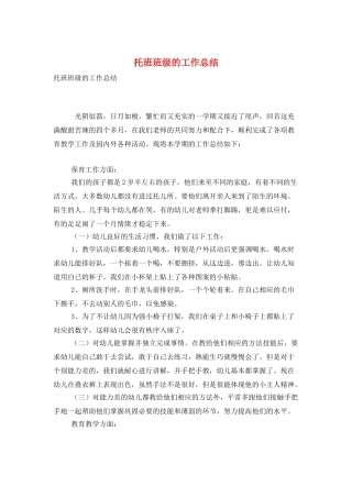 托班班级的工作总结