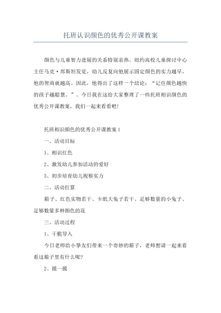 托班认识颜色的优秀公开课教案