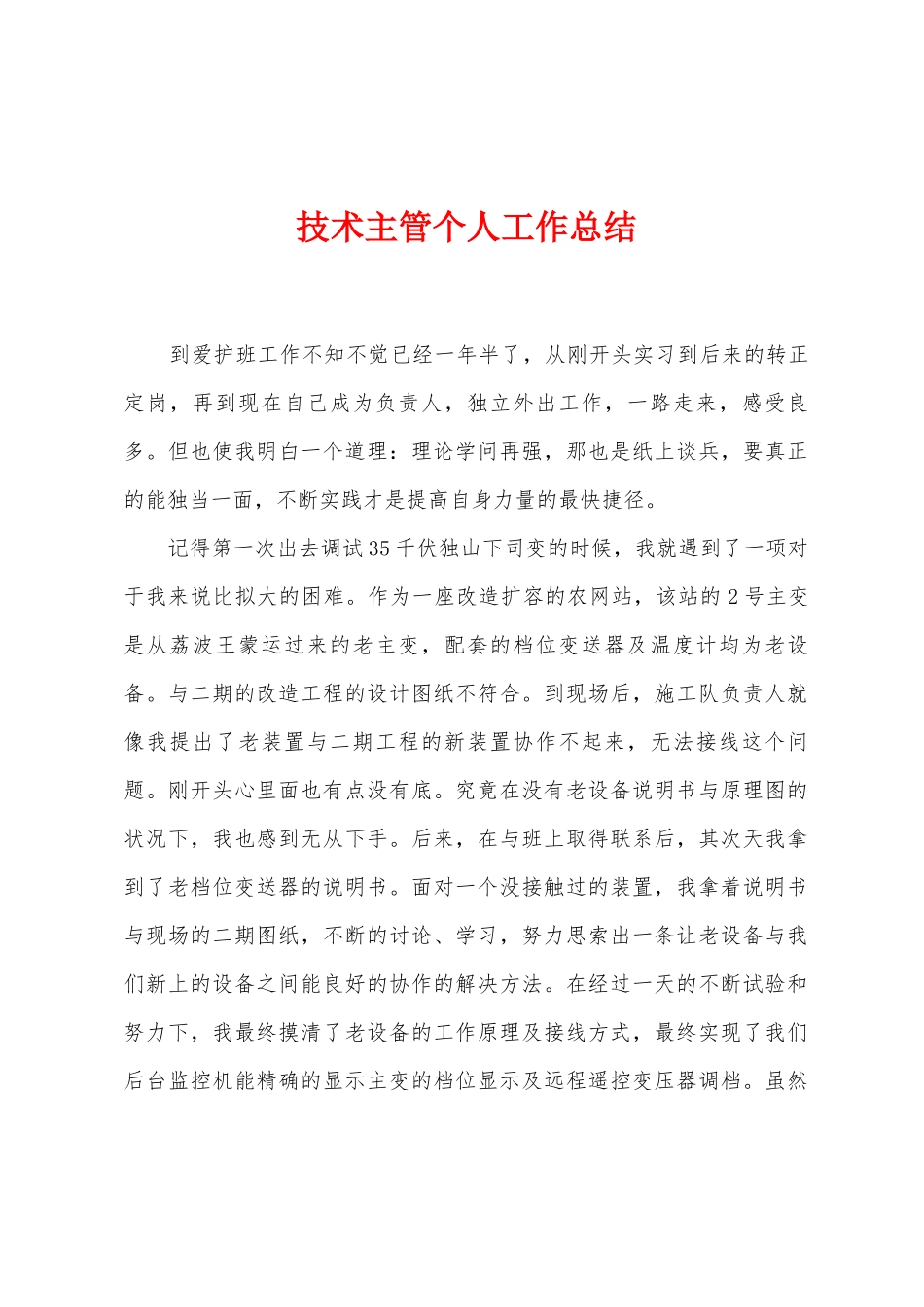 技术主管个人工作总结_第1页