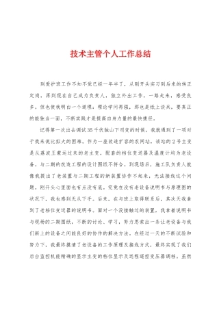 技术主管个人工作总结