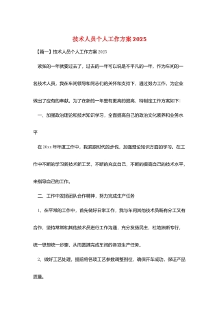 技术人员个人工作计划2025