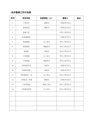 技术复核工作计划表