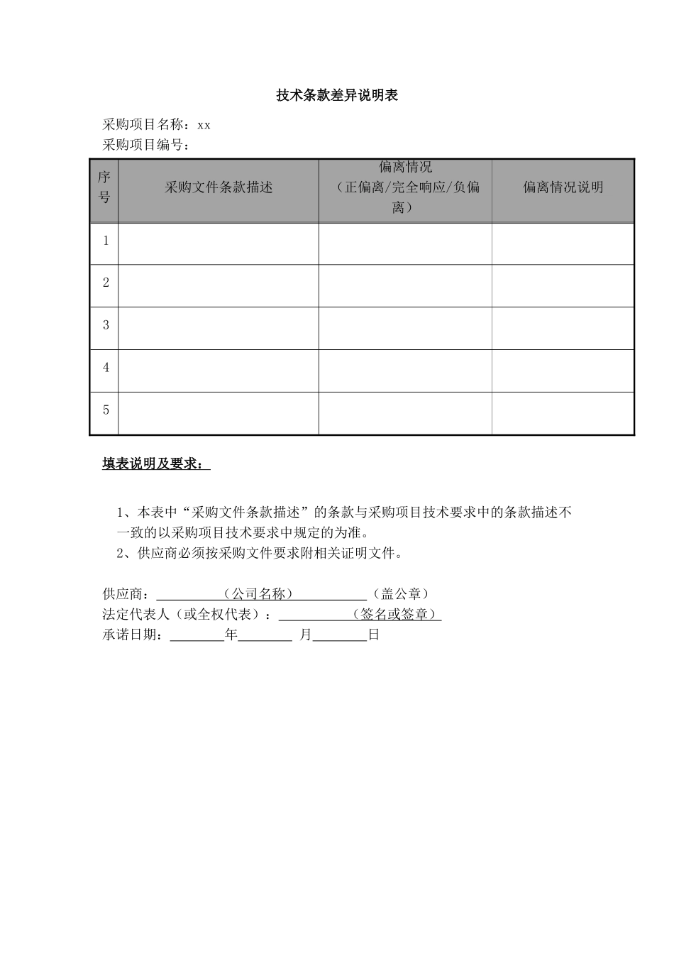 技术条款差异说明表（正式版）_第1页