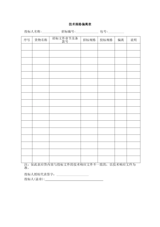 技术规格偏离表格（正式版）