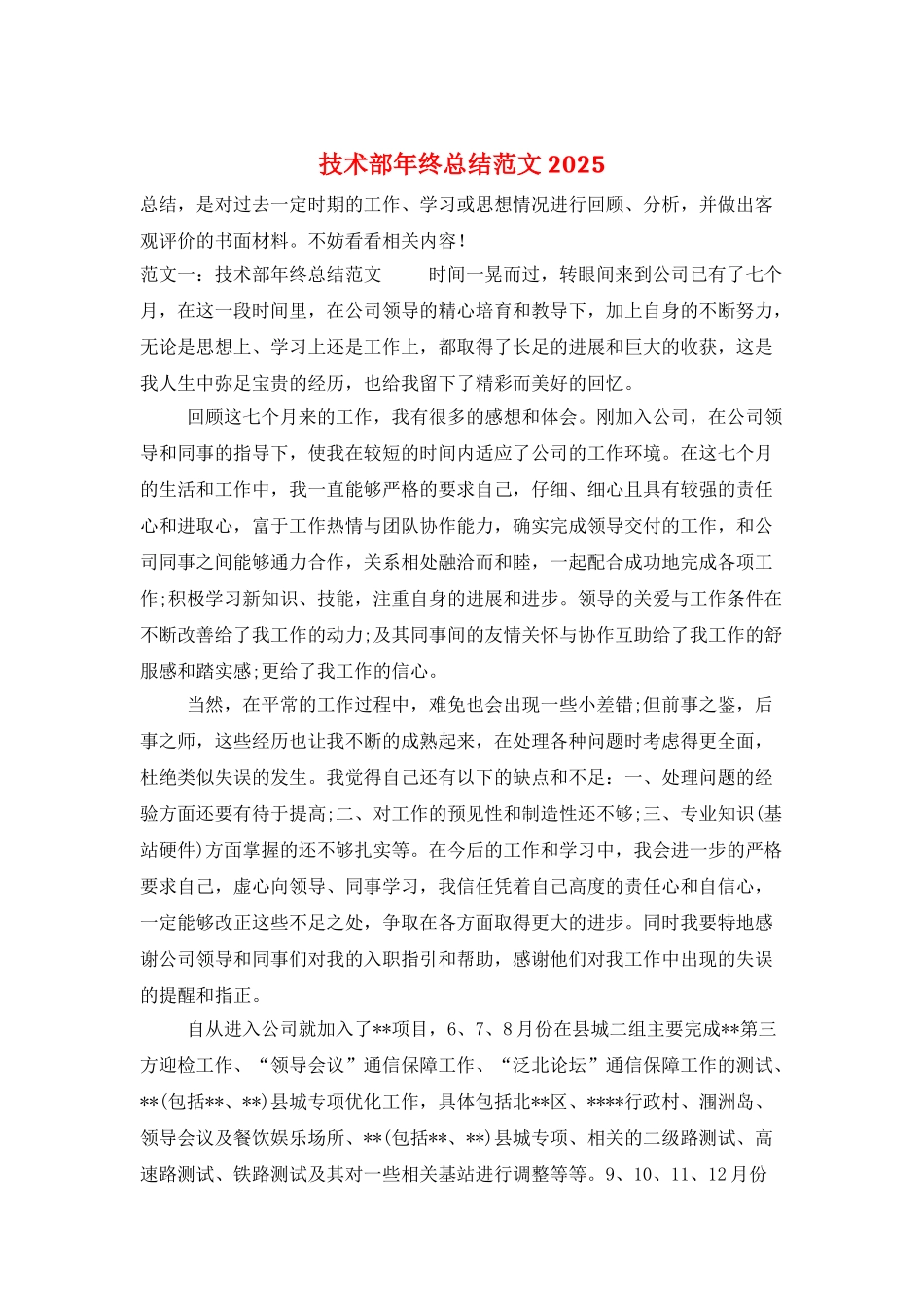 技术部年终总结范文2025_第1页