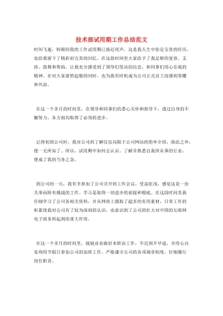 技术部试用期工作总结范文