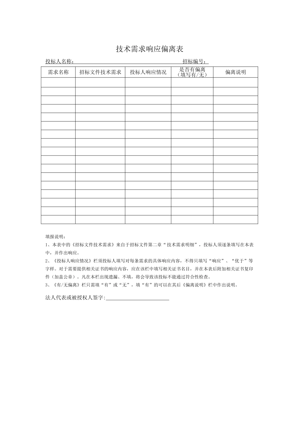 技术需求响应偏离表（正式版）_第1页