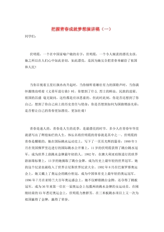 把握青春成就梦想演讲稿(一)