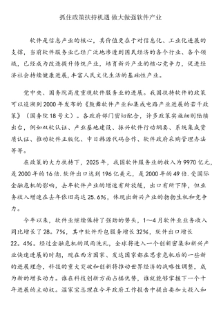 抓住政策扶持机遇-做大做强软件产业