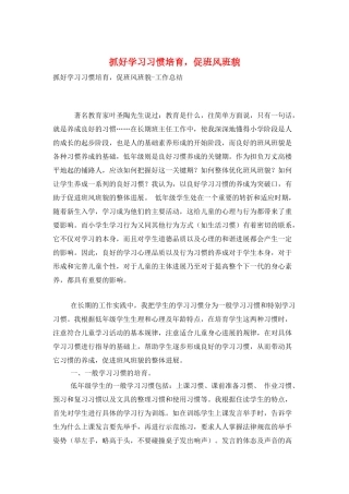 抓好学习习惯培养-促班风班貌