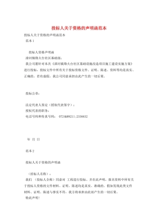 投标人关于资格的声明函范本