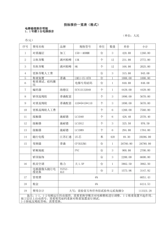投标报价一览表格（标准版）