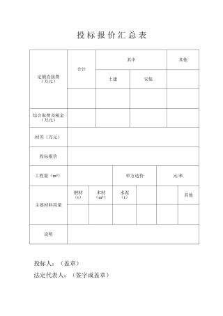 投标报价汇总表