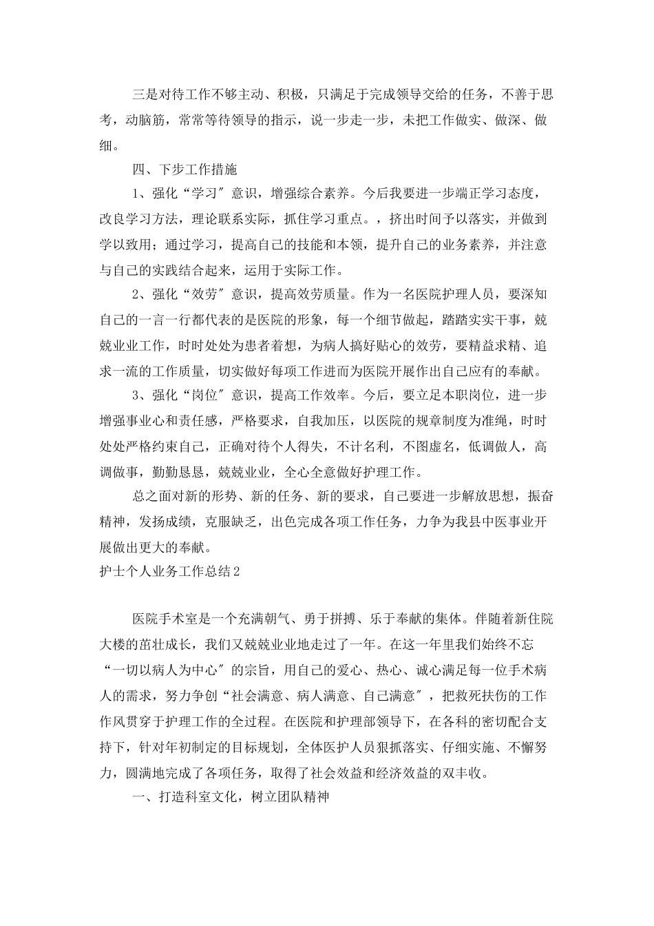 护士个人业务工作总结_第2页