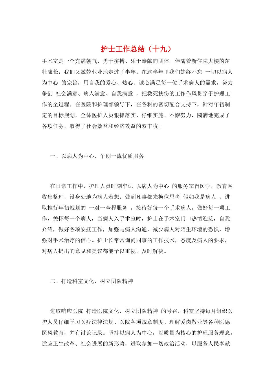 护士工作总结(十九)_第1页