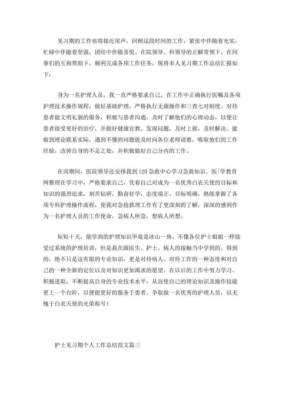护士见习期个人工作总结范文_第3页