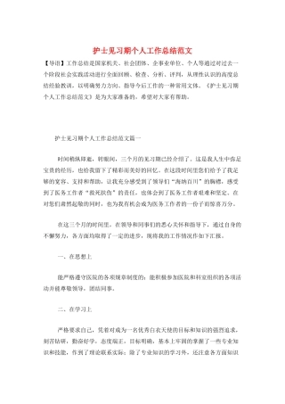护士见习期个人工作总结范文