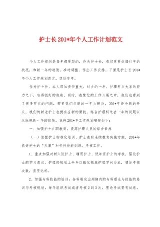 护士长2025年年个人工作计划范文