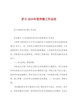 护小201年营养餐工作总结