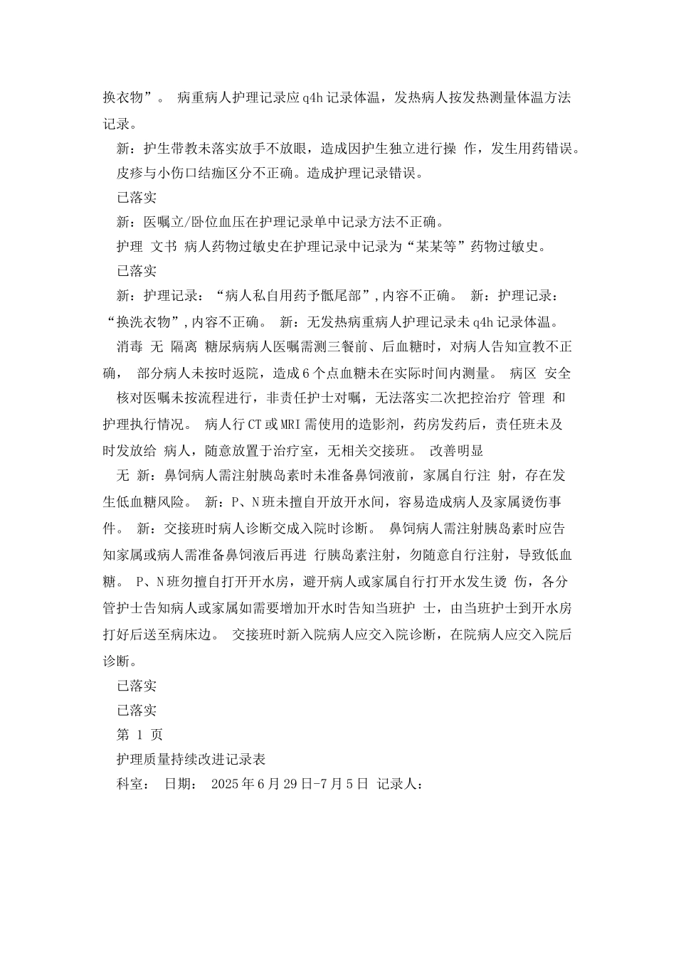 护理质量持续改进记录表_第2页