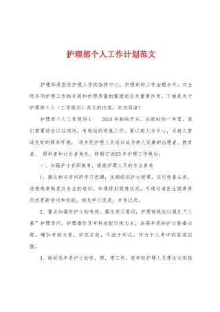 护理部个人工作计划范文