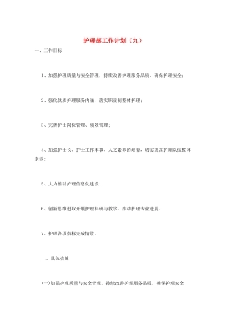 护理部工作计划(九)