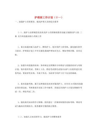 护理部工作计划(十一)