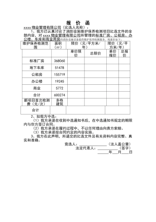 报价函范文表格模板（正式版）