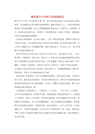 报关员个人半年工作总结范文