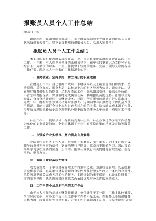 报账员人员个人工作总结